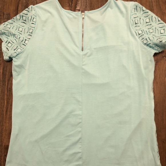 Market & Spruce L aqua lace tee with back zip - Picture 3 of 3